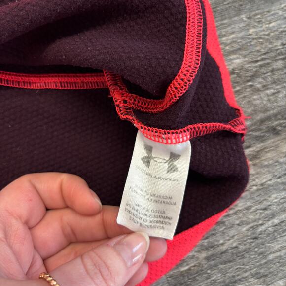 Under Armour Coldgear Red Coral Womens S Fitted Mesh‎ Thermal Thumbhole Hoodie - Picture 7 of 8